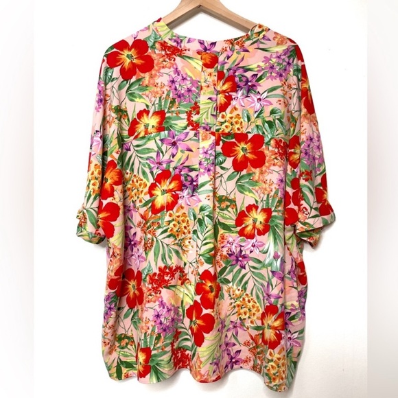 IMAN Women's Tropical Floral Campy Button Up Top Multicolor L - Picture 3 of 13